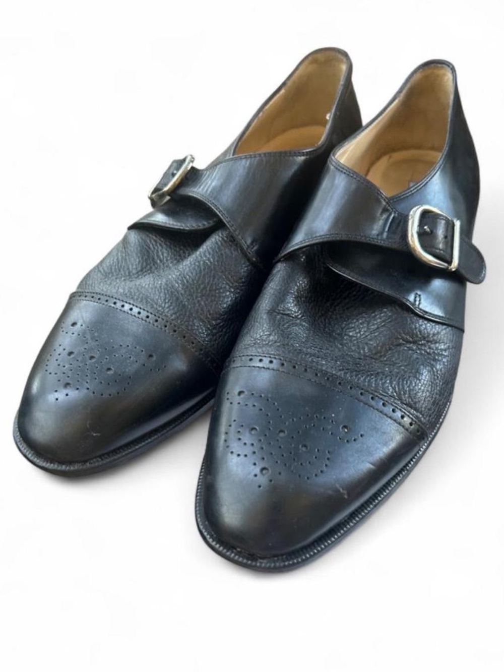 Black Leather Single Monk Strap Dress Shoes